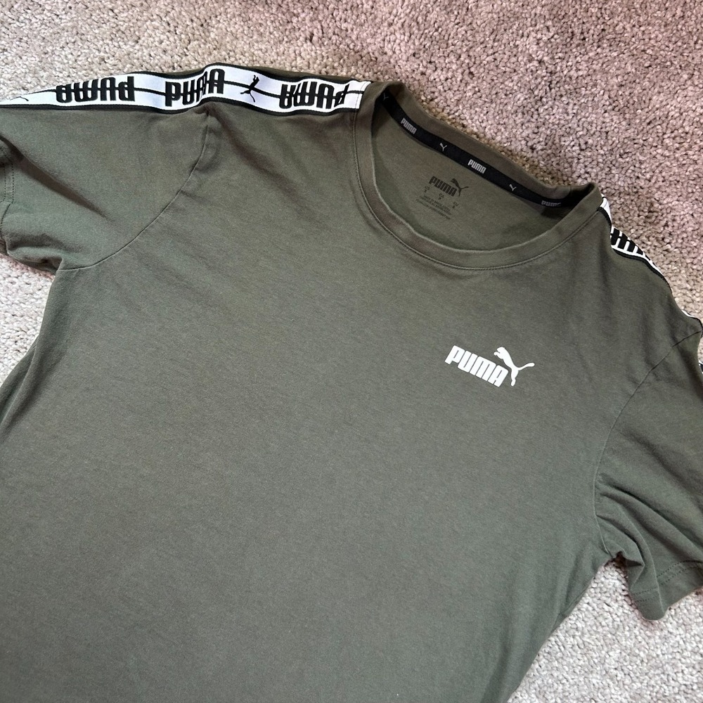 Puma‎ Essentials T Shirt Mens Small Olive Green Performance Crew Neck Athleisure